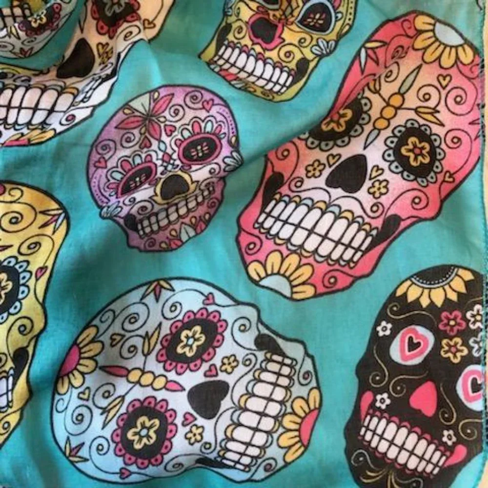 Lightweight Turquoise Sugar Skull Scarf